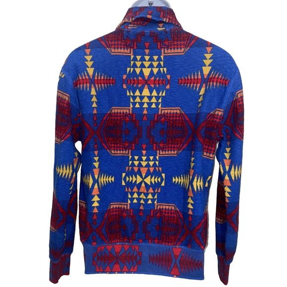 Ralph Lauren Polo Blue Red Aztec Shawl Sweater Snow Beach Stadium Size Medium - Picture 4 of 13